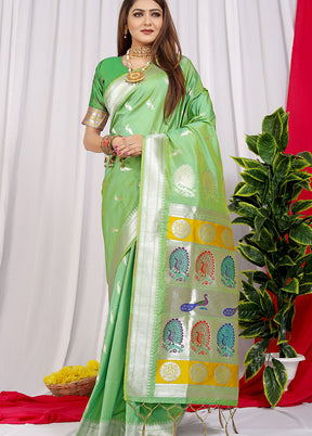 Sea Green Spun Silk Saree With Blouse Piece