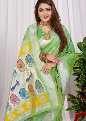 Sea Green Spun Silk Saree With Blouse Piece