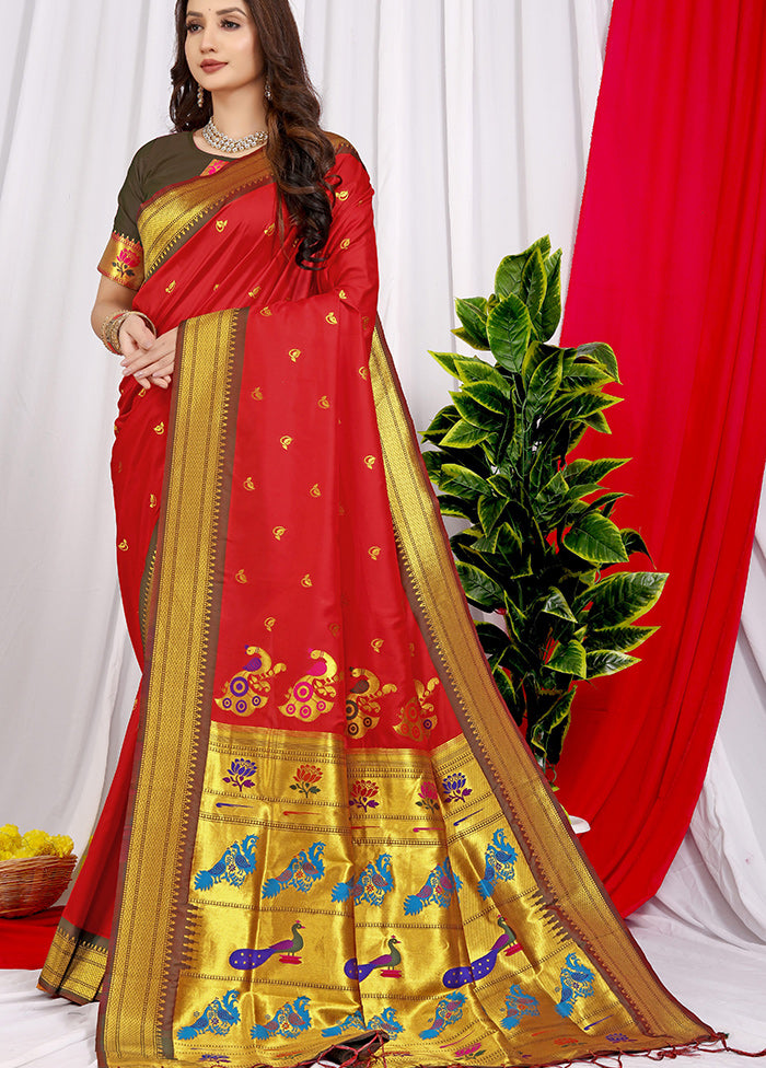 Red Spun Silk Saree With Blouse Piece