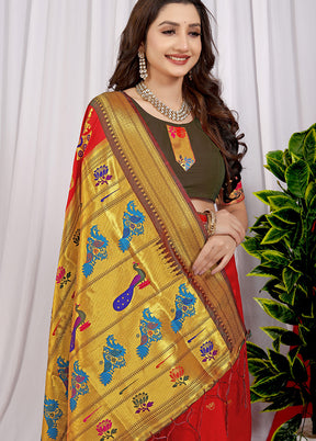 Red Spun Silk Saree With Blouse Piece