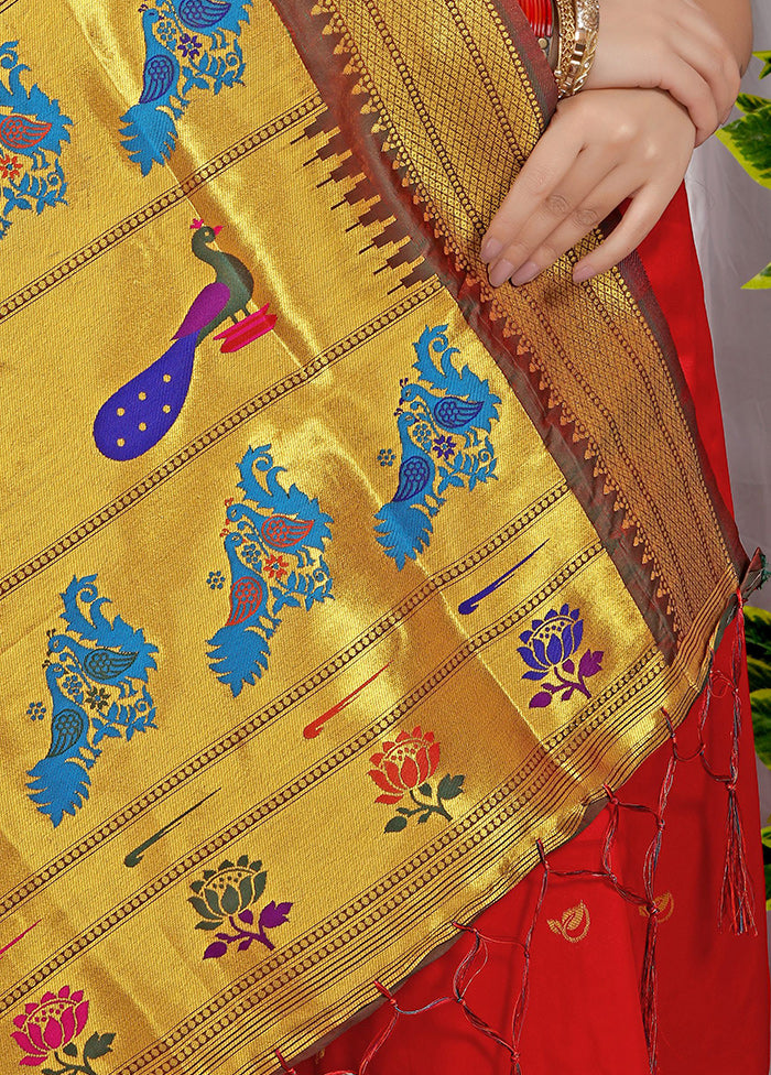 Red Spun Silk Saree With Blouse Piece