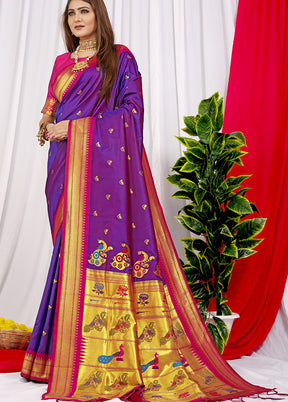 Purple Spun Silk Saree With Blouse Piece