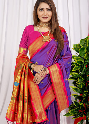 Purple Spun Silk Saree With Blouse Piece