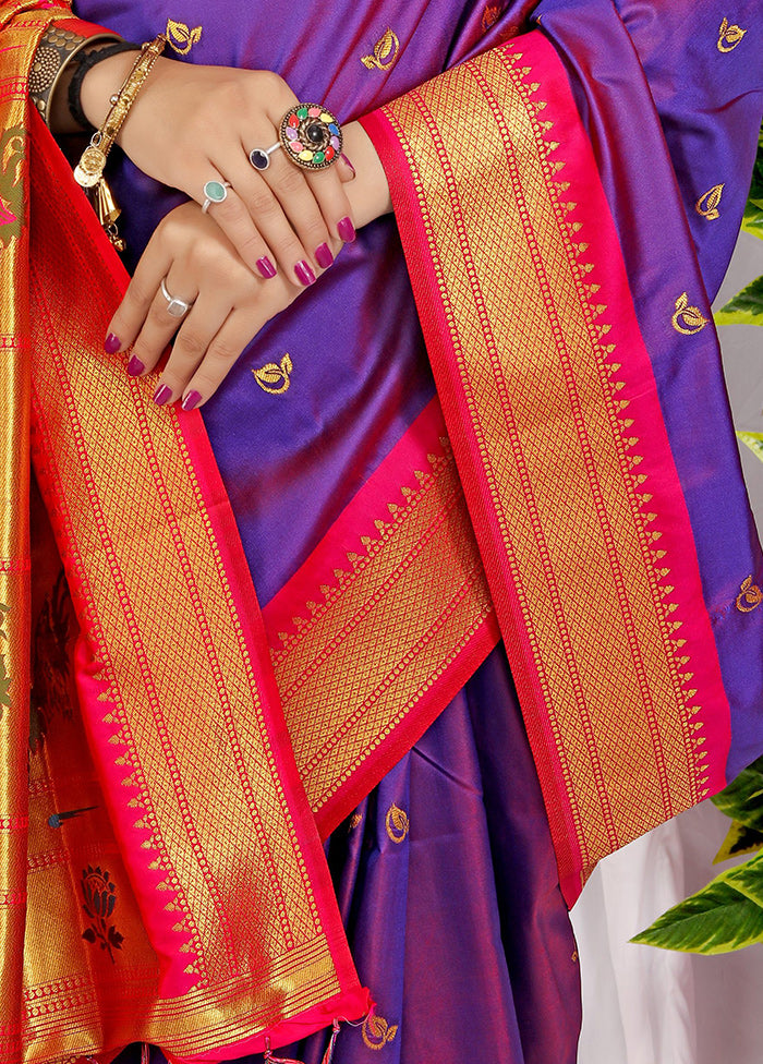 Purple Spun Silk Saree With Blouse Piece