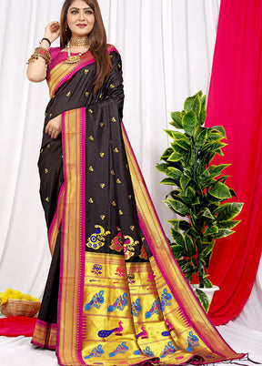 Black Spun Silk Saree With Blouse Piece