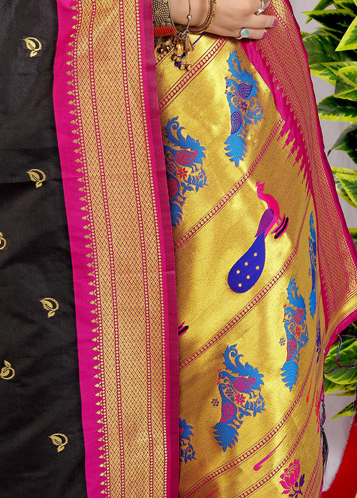 Black Spun Silk Saree With Blouse Piece