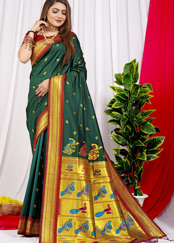 Bottle Green Spun Silk Saree With Blouse Piece