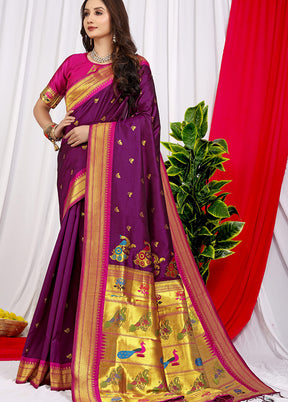 Wine Spun Silk Saree With Blouse Piece