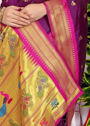 Wine Spun Silk Saree With Blouse Piece