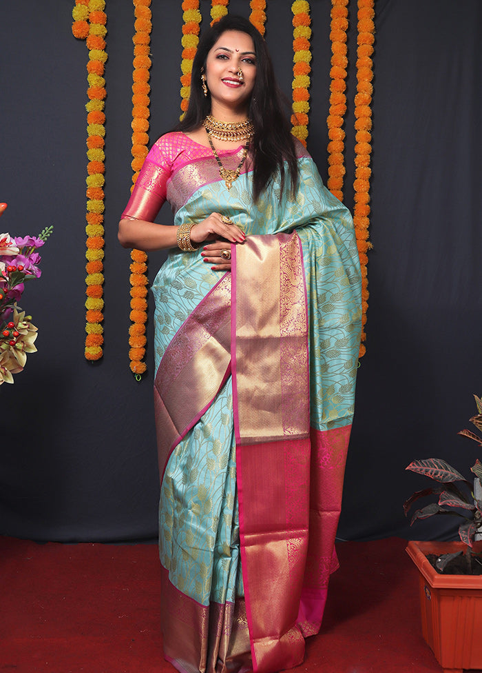 Firoza Spun Silk Saree With Blouse Piece