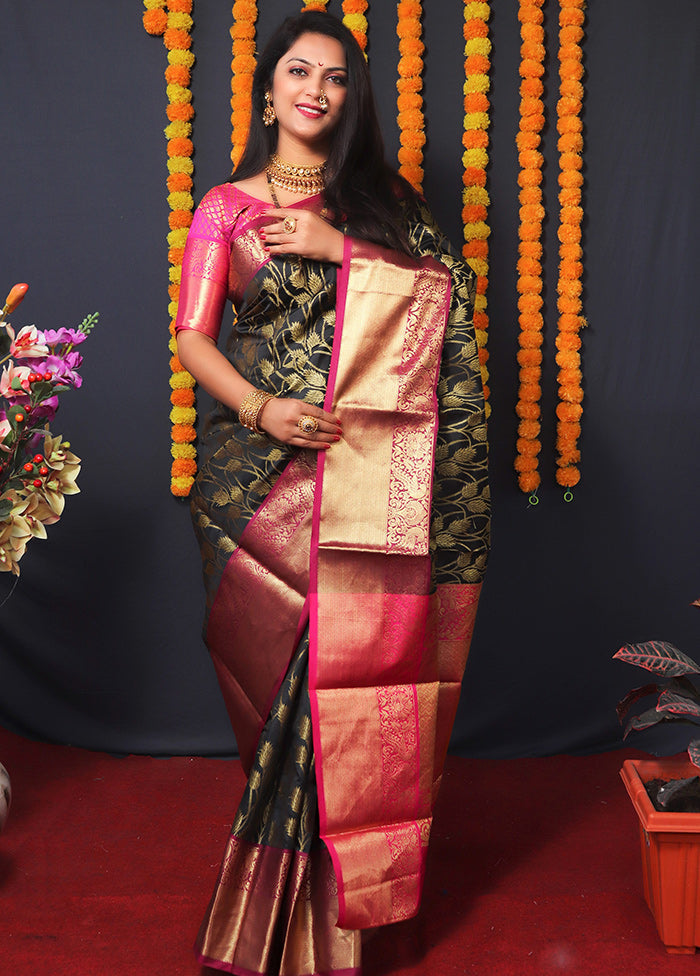 Black Spun Silk Saree With Blouse Piece