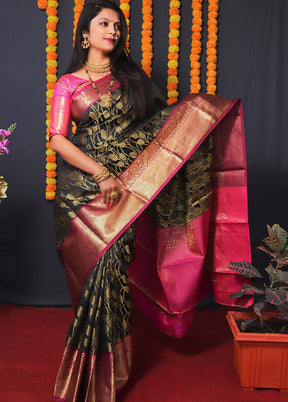 Black Spun Silk Saree With Blouse Piece