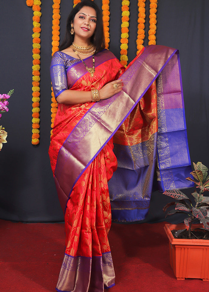 Red Spun Silk Saree With Blouse Piece