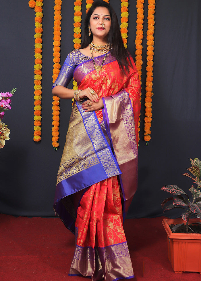 Red Spun Silk Saree With Blouse Piece