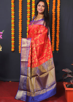 Red Spun Silk Saree With Blouse Piece