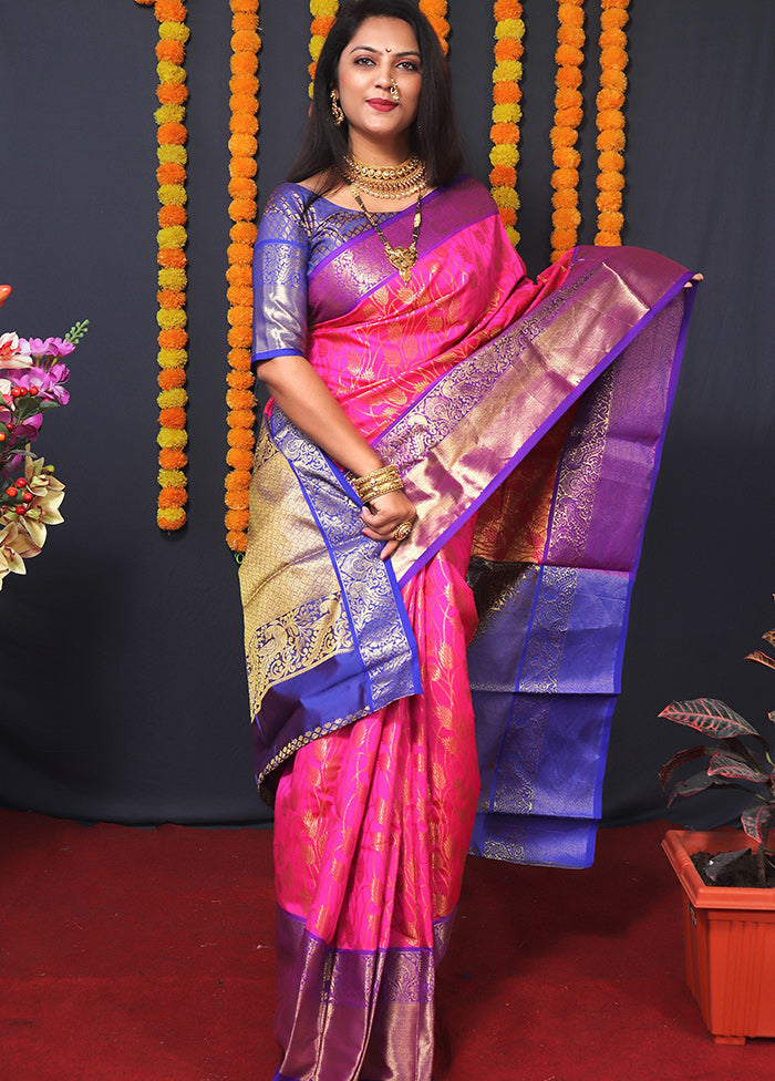 Pink Spun Silk Saree With Blouse Piece