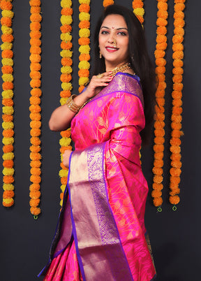 Pink Spun Silk Saree With Blouse Piece