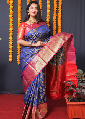Blue Spun Silk Saree With Blouse Piece