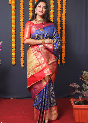 Blue Spun Silk Saree With Blouse Piece