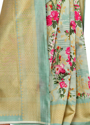 Light Green Spun Silk Woven Saree With Blouse Piece