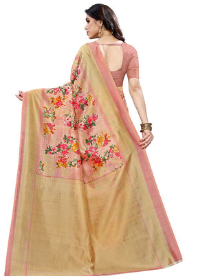 Pink Spun Silk Woven Saree With Blouse Piece