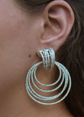 Silver Toned Stone Studded Earrings