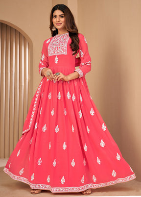 3 Pc Pink Unstitched Georgett Suit Set With Dupatta