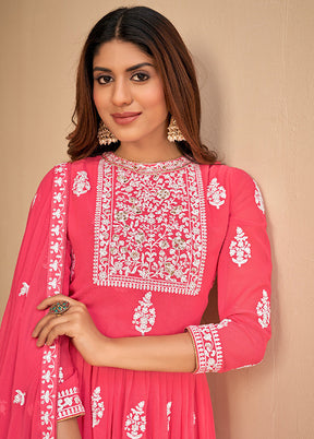 3 Pc Pink Unstitched Georgett Suit Set With Dupatta