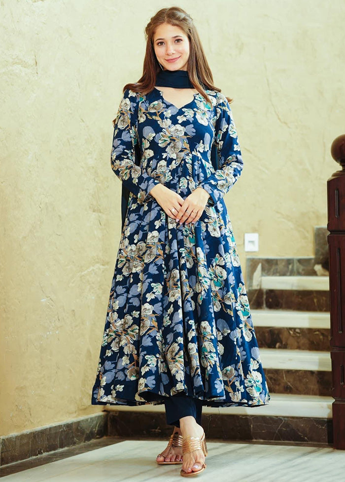 3 Pc Blue Readymade Silk Suit Set