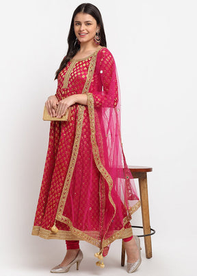 Pink 3 Pc Georgette Suit Set With Dupatta