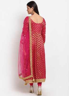 Pink 3 Pc Georgette Suit Set With Dupatta