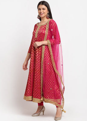 Pink 3 Pc Georgette Suit Set With Dupatta