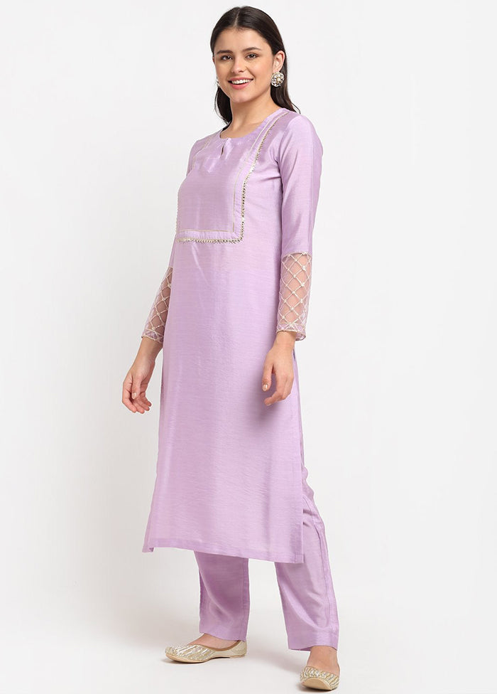 2 Pc Purple Straight Cotton Kurti Set