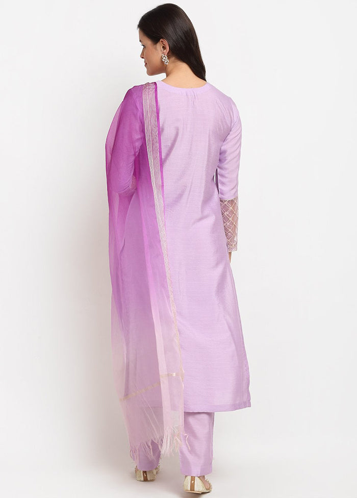 Purple 3 Pc Cotton Suit Set With Dupatta