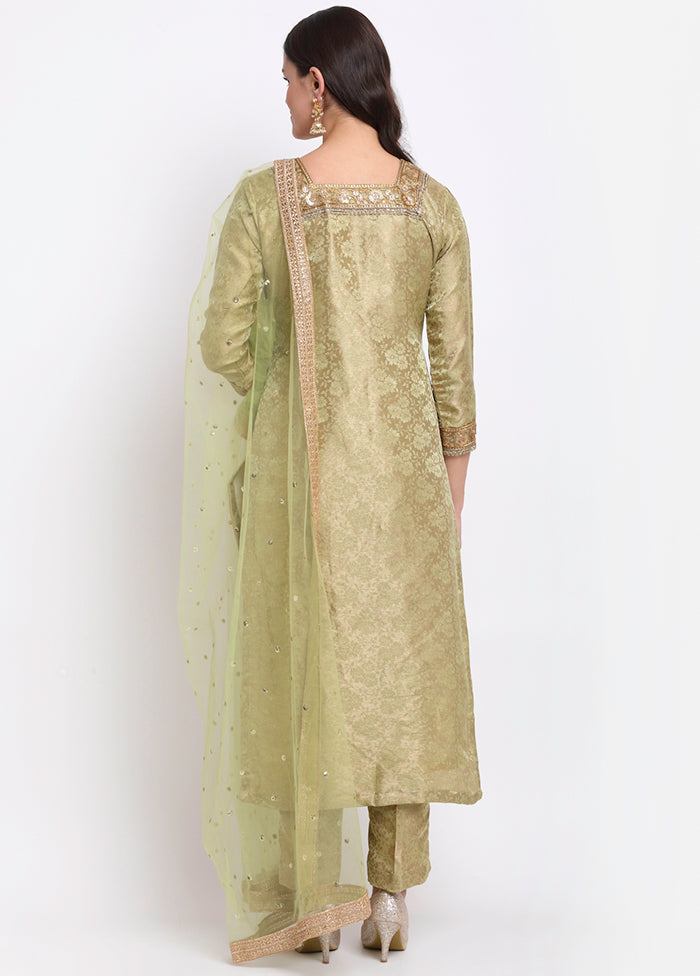 Green 3 Pc Silk Suit Set With Dupatta