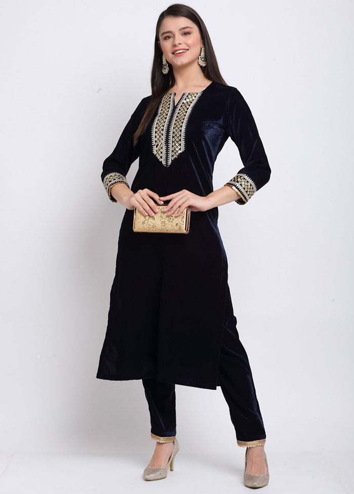 2 Pc Blue Readymade Velvet Kurti Set