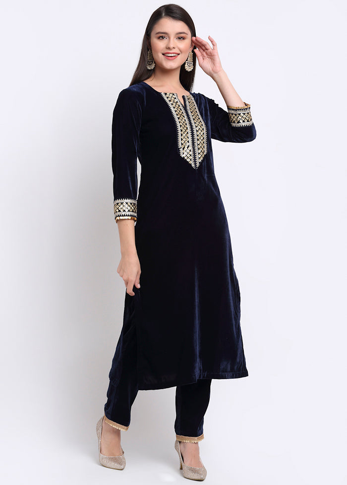 2 Pc Blue Readymade Velvet Kurti Set