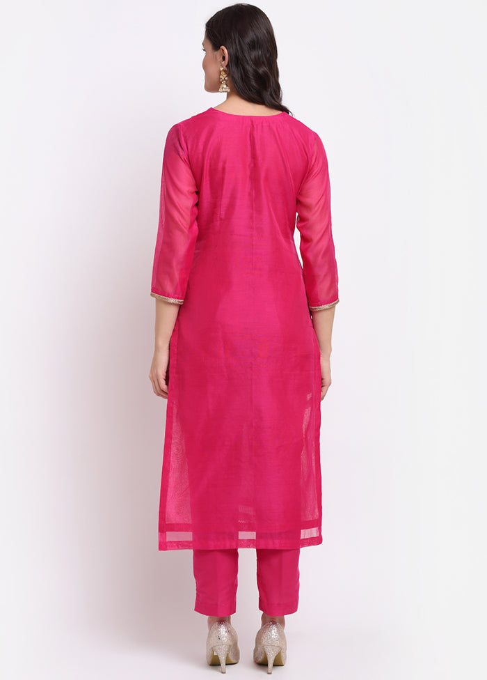 2 Pc Pink Straight Readymade Silk Kurti Set