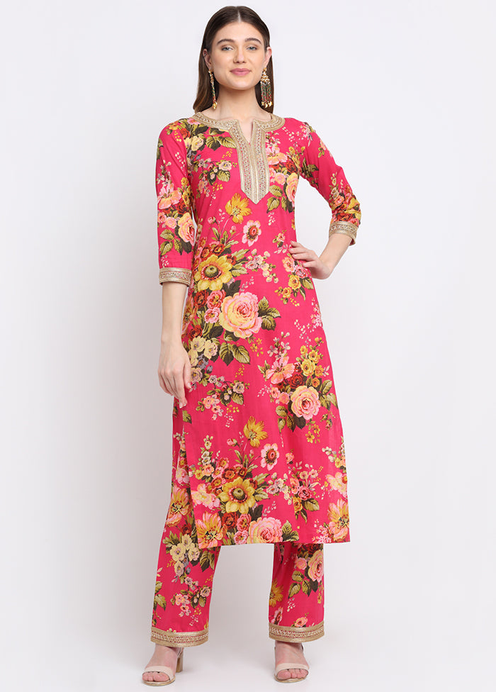 2 Pc Pink Straight Cotton Kurti Set