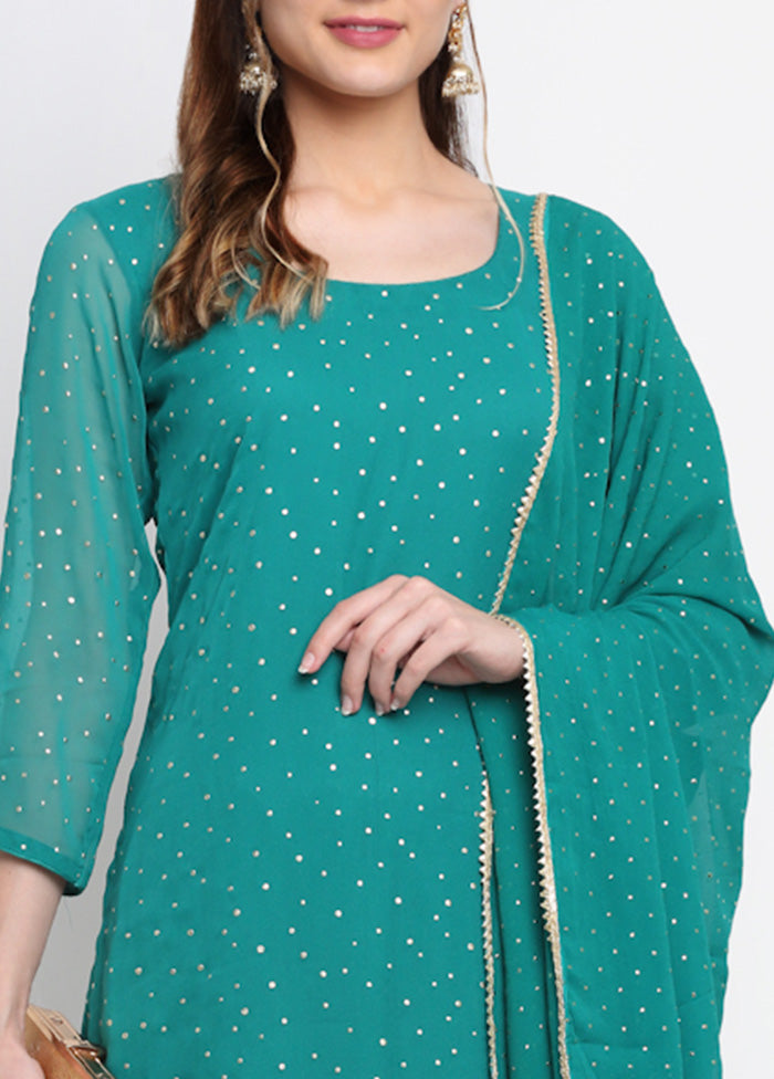 3 Pc Green Readymade Suit Set With Dupatta