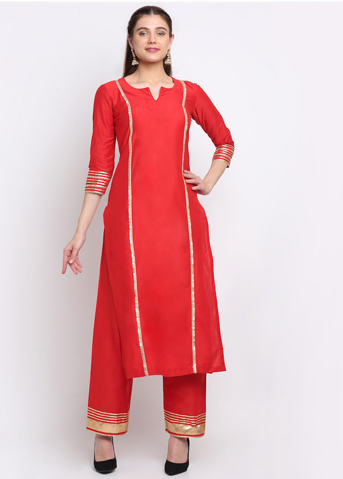 3 Pc Red Readymade Suit Set With Dupatta