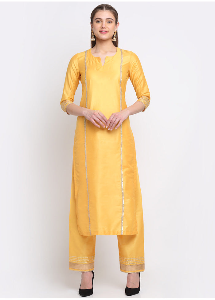 3 Pc Yellow Readymade Suit Set With Dupatta