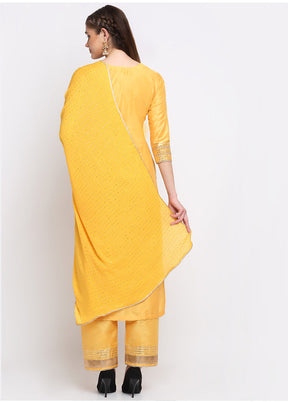 3 Pc Yellow Readymade Suit Set With Dupatta