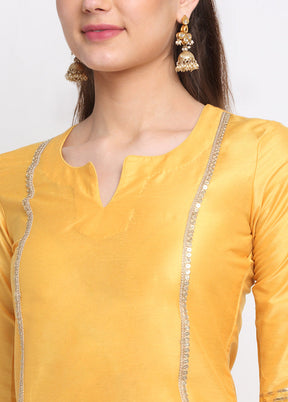 3 Pc Yellow Readymade Suit Set With Dupatta