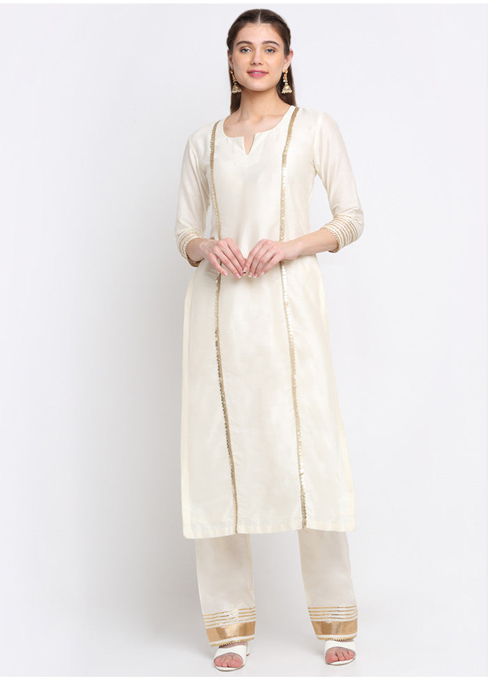 2 Pc Off White Readymade Cotton Kurti Set