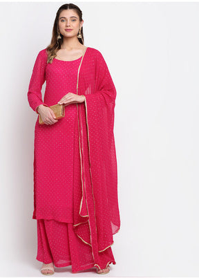 3 Pc Pink Readymade Suit Set With Dupatta