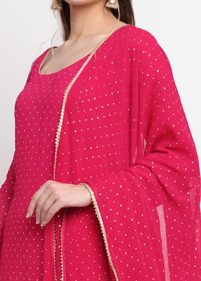 3 Pc Pink Readymade Suit Set With Dupatta