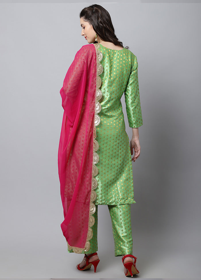 3 Pc Green Readymade Suit Set With Dupatta