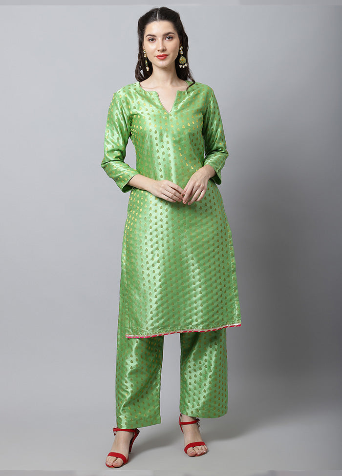 2 Pc Green Readymade Silk Kurti Set