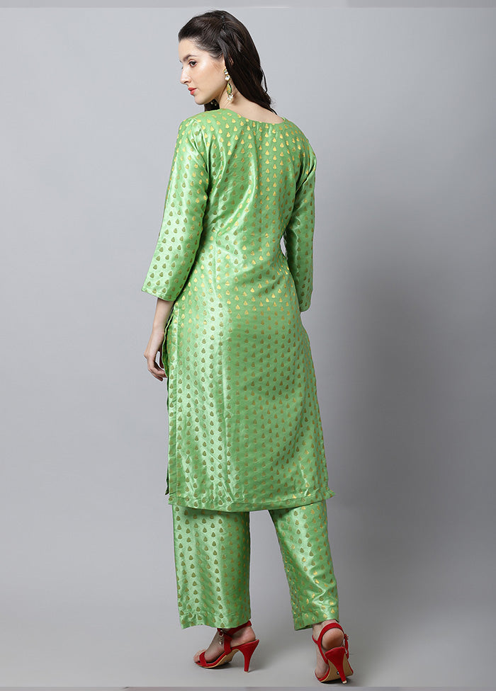 2 Pc Green Readymade Silk Kurti Set